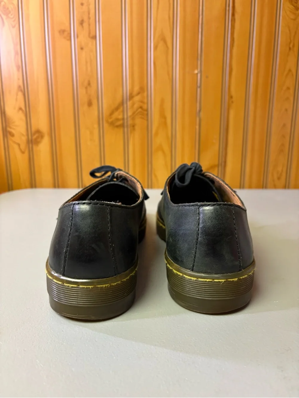 Dr. Martens Black Leather Derby Shoes with Yellow Stitching